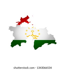Vector isolated simplified illustration icon with silhouette of Tajikistan map. National flag. White background