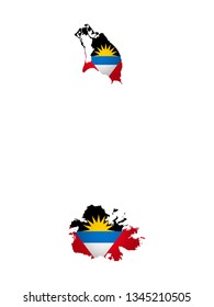 Vector isolated simplified illustration icon with silhouette of Antigua and Barbuda map. National flag. White background