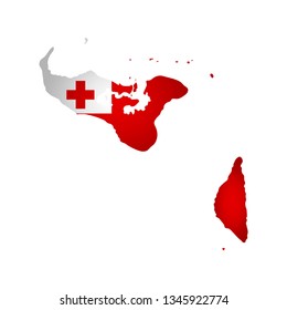 Vector isolated simplified illustration icon with silhouette of Tonga map. National flag. White background
