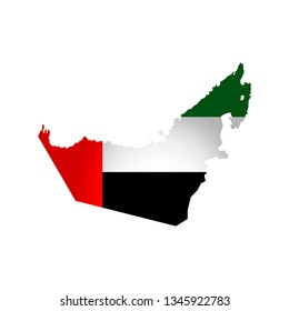 Vector isolated simplified illustration icon with silhouette of United Arab Emirates map. National flag. White background