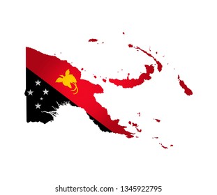 Vector isolated simplified illustration icon with silhouette of Papua New Guinea map. National flag. White background