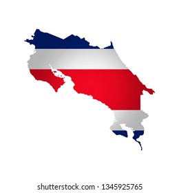 Vector isolated simplified illustration icon with silhouette of Costa Rica map. National flag (red, white, blue colors). White background.