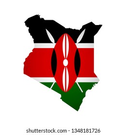 Vector isolated simplified illustration icon with silhouette of Kenya map. National flag. White background