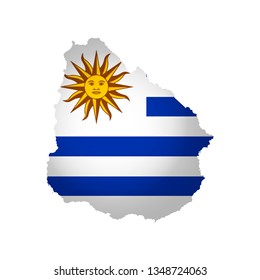 Vector isolated simplified illustration icon with silhouette of Uruguay map. National flag. White background