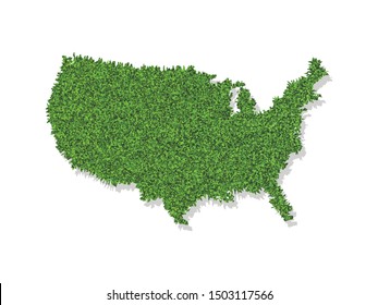 Vector isolated simplified illustration icon with green grassy silhouette of USA map. White background