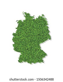 Vector isolated simplified illustration icon with green grassy silhouette of Germany map. White background. Grey shadow. 
