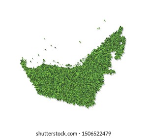 Vector isolated simplified illustration icon with green grassy silhouette of United Arab Emirates (UAE) map. White background