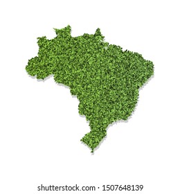 Vector isolated simplified illustration icon with green grassy silhouette of Brazil map. White background