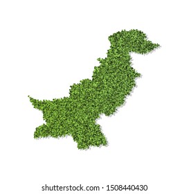 Vector isolated simplified illustration icon with green grassy silhouette of Pakistan map. White background