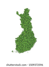 Vector isolated simplified illustration icon with green grassy silhouette of Finland map. White background