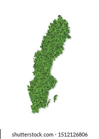 Vector isolated simplified illustration icon with green grassy silhouette of Sweden map. White background