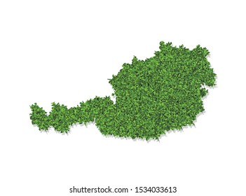 Vector isolated simplified illustration icon with green grassy silhouette of Austria map. White background