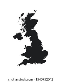 Vector Isolated Simplified Illustration Icon With Black Silhouette Of United Kingdom Of Great Britain And Northern Ireland (UK) Map. White Background