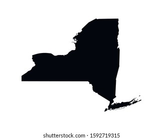 Vector isolated simplified illustration icon with black silhouette of New York map - state of the USA. White background.