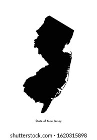 Vector isolated simplified illustration icon with black map's silhouette of State of New Jersey (USA). White background