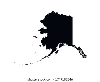 Icono de ilustración simplificada del vector con silueta negra del mapa de Alaska - estado de los EE.UU. Fondo blanco.