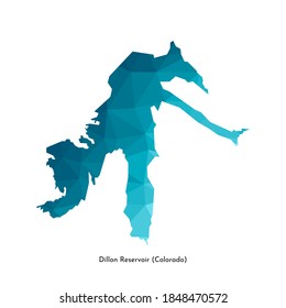 Vector isolated simplified illustration icon with blue low poly shape of Dillon Reservoir map (Colorado State, USA). Polygonal geometric style. White background