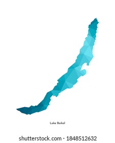 Vector isolated simplified illustration icon with blue low poly shape of Lake Baikal map (located in Siberia, Russia). Polygonal geometric style. White background