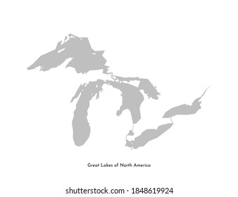 Vector Isolated Simplified Illustration Icon With Grey Shape Of Great Lakes Of North America (Superior, Huron, Michigan, Erie, Ontario Lakes Located In USA And Canada). White Background