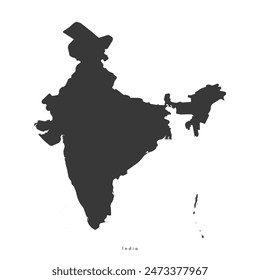 Icono de ilustración simplificada aislado de Vector con silueta negra del mapa de India. Fondo blanco