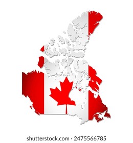Vector isolated simplified illustration icon with silhouette of Canada map. National Canadian flag with Maple Leaf, red, white colors. White background