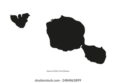 Vektorgrafik isoliert vereinfachte Illustration Ikone mit schwarzer Silhouette von Moorea und Tahiti Inseln Karte. Ein Teil von Französisch-Polynesien. Weißer Hintergrund