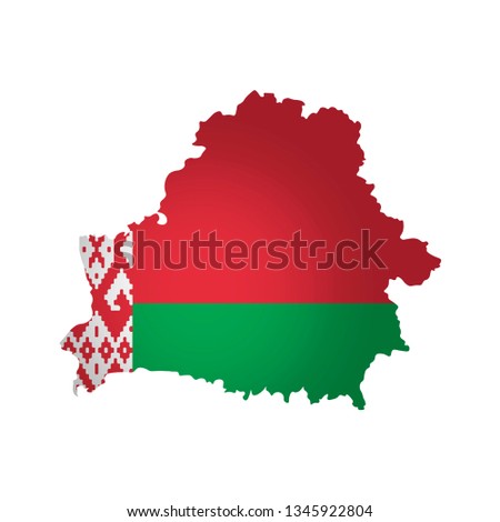 Vector isolated simplified illustration icon with silhouette of Belarus map. National Belarus flag. White background