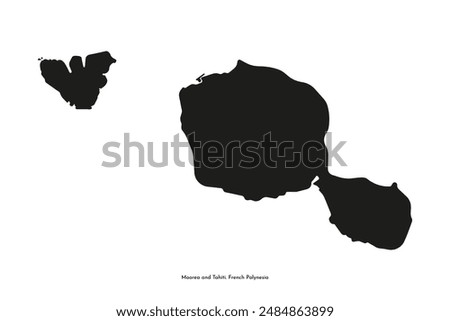 Vector isolated simplified illustration icon with black silhouette of Moorea and Tahiti islands map. Part of French Polynesia. White background