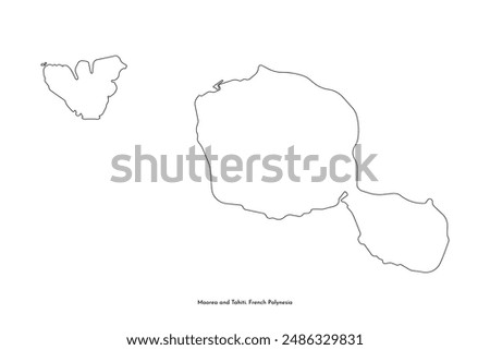 Vector isolated simplified illustration icon with black line silhouette of Moorea and Tahiti islands map. Part of French Polynesia. White background