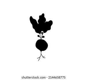 Vector isolated single beet root vegetable  with tops outline black colored silhouette shadow