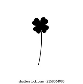 Vector isolated single four-leaf clower twig black colored outline silhouette template 