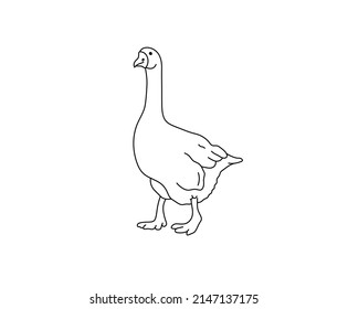 Dibujo de la línea de contorno negro y blanco incoloro aislado por vectores de una sola oca