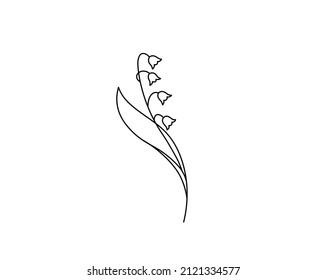 Vector isolated single lilly valley branch colorless black and white contour line drawing