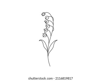 Vector isolated single lily valley branch colorless black and white contour line drawing