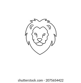 Vector isolated single line art lion head drawing. Colorless black and white lion head contour drawn icon, logotype, symbol