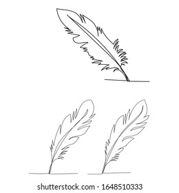 vector, isolated, single line drawing of bird feather