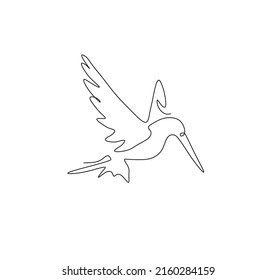 Dibujo gráfico simple de colibrí de línea única aislado de vectores. Esbozo de contorno de pájaro pequeño de una línea.