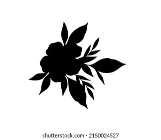 Vector isolated single pretty flower with leaves decoration outline black colored silhouette shadow