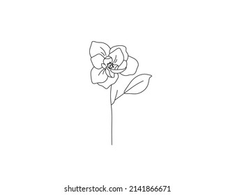 Vector isolated single pretty magnolia flower blossom colorless black   white contour line drawing