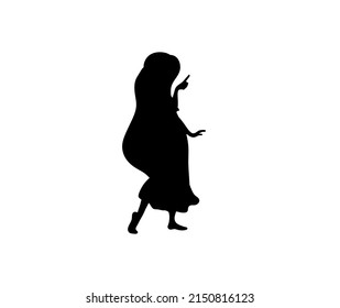 Vector isolated single princess girl with long hair in dress symbol outline black colored silhouette shadow