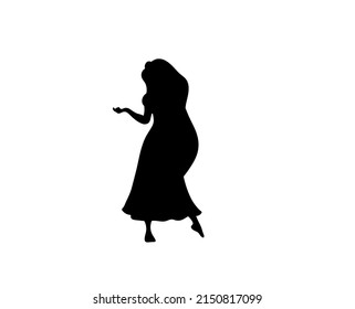 Vector aislado de una princesa soltera con el pelo largo en el símbolo de vestir contorno de la sombra de la silueta de color negro