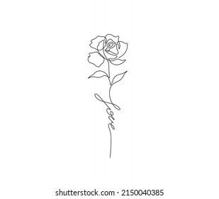 Vector aislado rosa simple con palabra Amor una línea simple tatuaje de arte