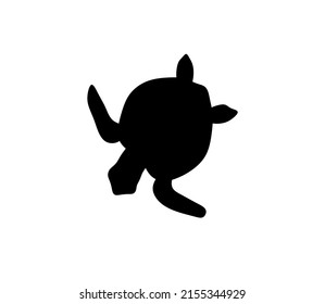 Vector isolated single swimming sea turtle top view outline black colored silhouette shadow