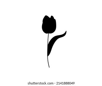 Vector isolated single tulip flower  outline black colored silhouette shadow