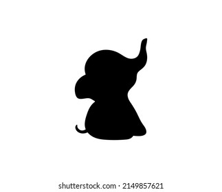 Vector Isolated Sitting Baby Elephant Outline Black Colored Silhouette Shadow