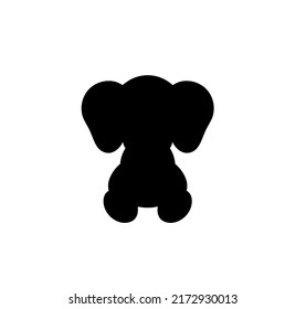 Vector Isolated Sitting Baby Elephant Outline Black Colored Silhouette Shadow