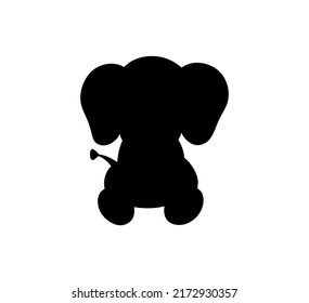 Vector Isolated Sitting Baby Elephant Outline Black Colored Silhouette Shadow