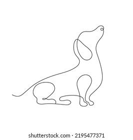 Vector isolated sitting dachshund side view colorless black and white contour one single line drawing svg