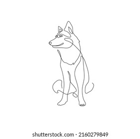 Vector isolated sitting husky collie dog single line art drawing