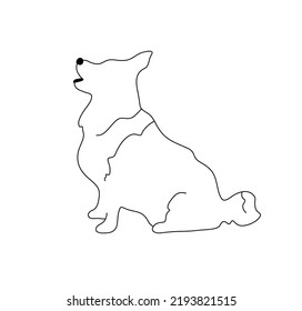 Vector Isolated Sitting Welsh Corgi Side View Silhouette Colorless Black And White Contour Line Easy Drawing